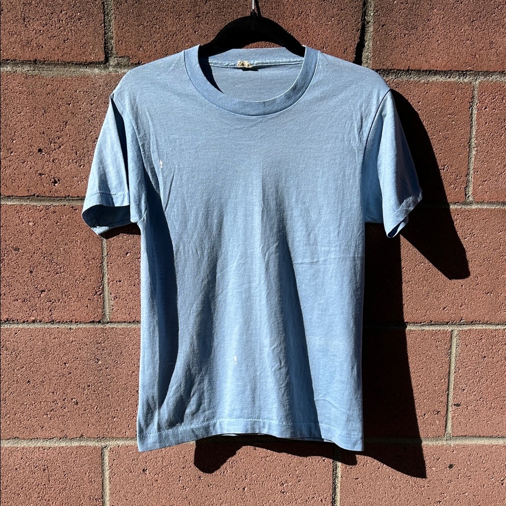 True Vintage Screen Stars Baby Blue Thin Blank Short Sleeve T Shirt Tee Small S
